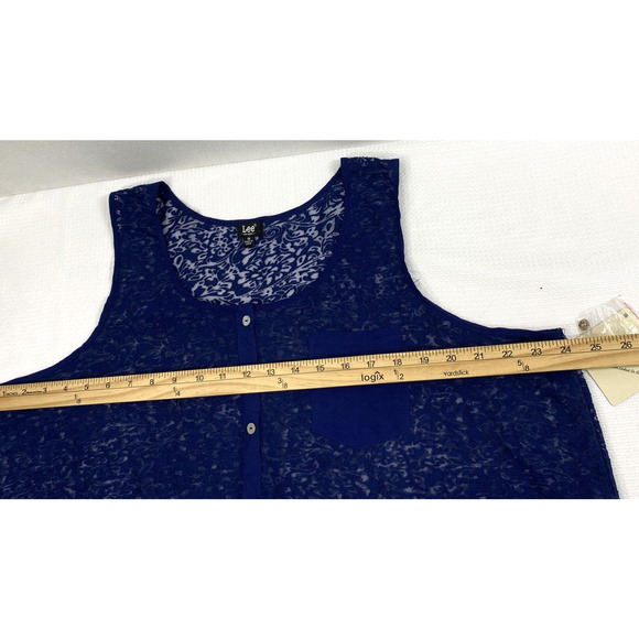 Lee Top Womens Plus Size 1X Blue Sheer Asymmetrical Hem Boho Summer Blouse - Picture 4 of 6